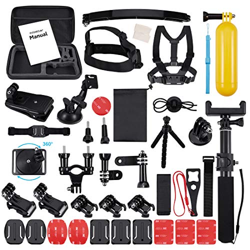 Accessoires pour Gopro 52 en 1, ccbetter Supports pour caméra d'action pour Gopro Hero 7 Hero 2018 Hero 6 Hero 4 Hero 5 Session Hero 1 2 3 3+ pour la Plupart des appareils Photo de Sport avec étui