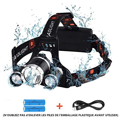 【Version Innovante】Lampe Frontale Rechargeable,Frontale Puissante, Lampe Frontale LED 4 Modes,Étanche, Lampe Frontale Câble USB Inclus pour Activités de Plein Air Comme Le Camping, Pêche,Chasse