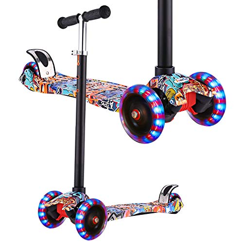 Hikole Trottinettes à Trois Roues (Orange) Trottinette Enfant 3 Roues LED en Aluminium, Patinette Détachable et Réglable pour Les Filles/Garçons de 3 Ans+, Hauteur Réglable