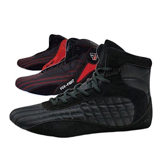 FOX-FIGHT Chaussures de lutte / de boxe / de fitness / de bodybuilding - Noir - noir/rouge, 43 EU