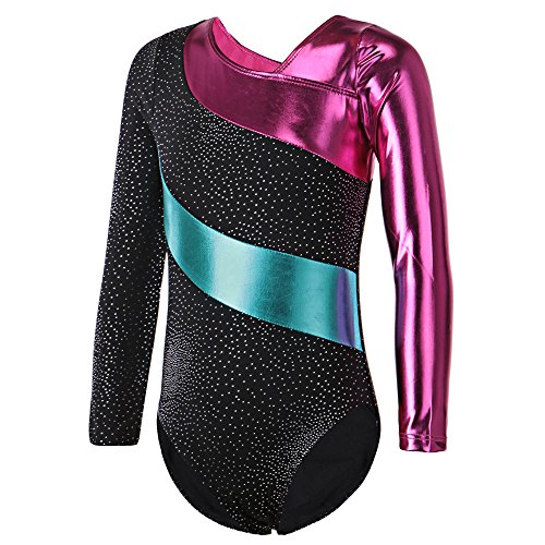 HUAANIUE Justaucorps de Gymnastique Danse Fille Leotard Combinaison Gym Esthétique Enfant ,Noir,9-11 Ans(étiquette 150)