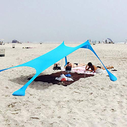 XISHUAI Qrout Plage de Tente avec Sac de Sable Ancres - Portable 100% Lycra Abri de Plage avec UPF50+ Anti UV Etanche - 2.1m x 2.1m Le Camping Randonnée Pêche Pique-Nique