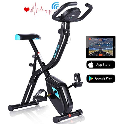 Profun Vélo d'Appartement Pliable Vélo d'Exercice APP 10 Niveaux de Resistance magnétique, Vélo de Fitness avec Support pour Tablette/Téléphone & Siège Large et Confortable (Noir)