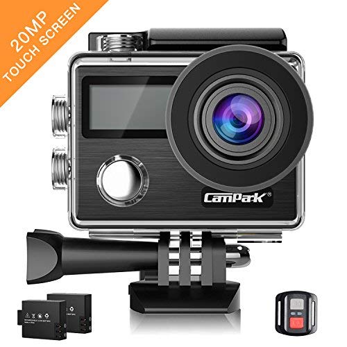 Campark Caméra Sport 4K Ultra HD 20MP WiFi Caméra d'action Étanche 30M 170 °Grand-angle Caméscope avec Écran tactile, 2 Batteries et Kits d'Accessoires