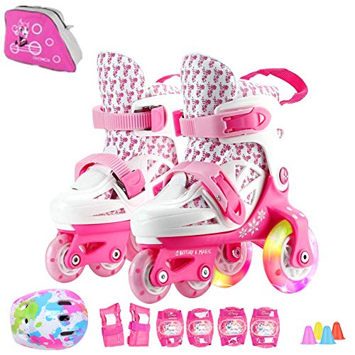 Sumeber Inline Patins à roulettes pour Enfant avec Longueur réglable pour Enfant, Rosa, XS（27-30）