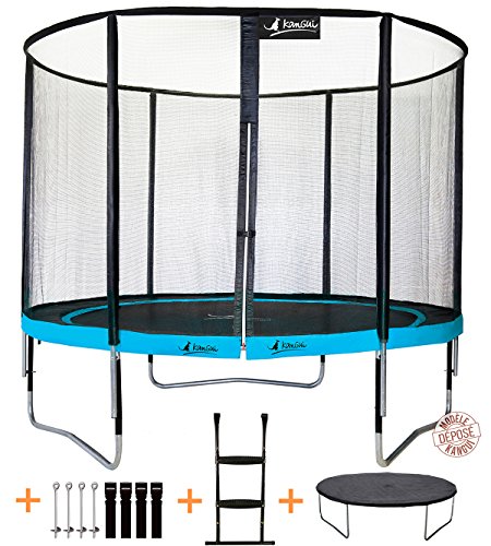 Kangui - Trampoline de Jardin Rond 305 cm + Filet + échelle + bâche + kit d'ancrage PUNCHI Atoll