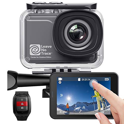 AKASO Caméra Sport 4K WiFi 20MP Etanche Stabilisateur 60fps Ultra HD EIS Écran LCD Tactile Angle Réglable 170 Degrés 39M sous Marine 3 Batteries Télécommande Soutien Micro Kits d'Accessoires - Noir