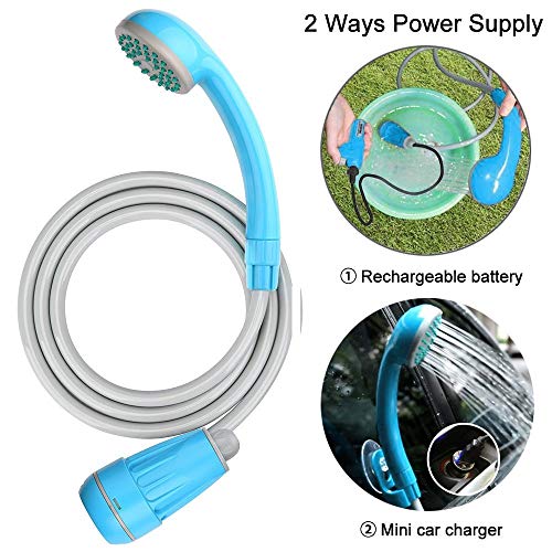 LIBERRWAY Douches de Camping Douche Portable Douches de Randonnée Voyage avec 3-Ans de Garantie pour la 2200mAH Batterie Rechargeable, Pommeau Douche Tuyau Pompe Douchette- Bleu