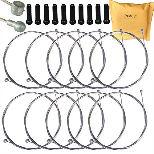 Yuauy Lot de 10 câbles de Frein universels de 2 m de Long pour vélo Moutain Bike VTT + 10 Embouts en Alliage Noir