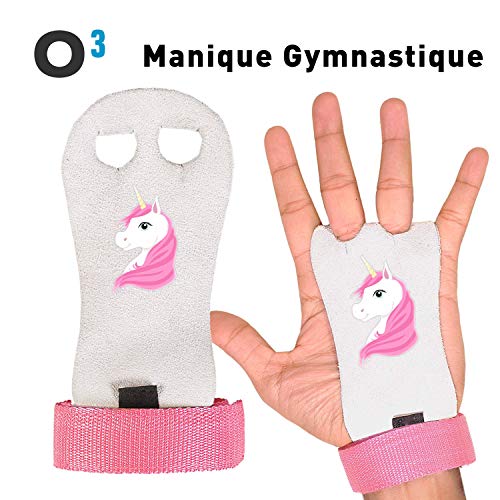 O³ Manique Gym - Paire de Maniques de Gymnastique pour Enfant - Parfait pour la Gym au Sol, Les agrès (Poutre, Barres.) - Protège la Paume des Mains - Taille XS-S-M-L Disponibles (S)