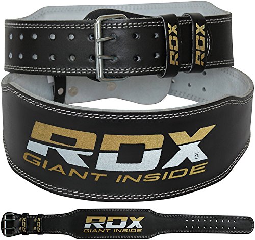 RDX Ceinture de Musculation 4 inches Cuir Vachette Fitness Bodybuilding Force Belt Lombaire Halterophilie Entraînement, Noir, M