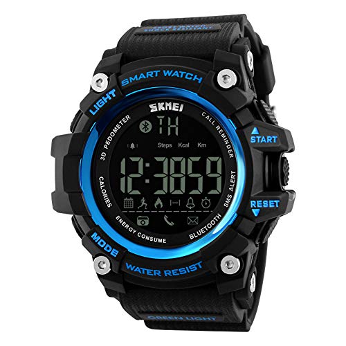 Hétanche Montre Intelligente/Fonction Bluetooth/Kilométrage Sportif/Consommation De Calories/Sport Podomètre/Lumière LED(Blue)