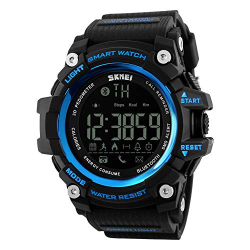 Hétanche Montre Intelligente/Fonction Bluetooth/Kilométrage Sportif/Consommation De Calories/Sport Podomètre/Lumière LED(Blue)