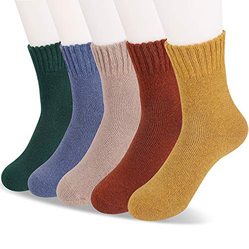 MOSOTECH 5 Paires Thermique Chaussette Femme Hiver Chaud, Couleurs unies, Taille Unique 35-41