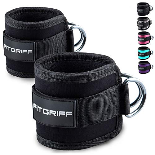 Fitgriff - Lot de 2 Sangles de Cheville rembourrées Homme/Femme - pour Musculation sur Appareil à Charges guidées - Garantie 2 Ans