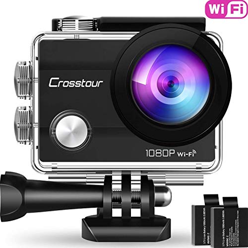 Crosstour Caméra Sport 1080P Full HD Wi-FI Étanche 30M 12MP 170 °Grand-Angle 2 Pouces LCD avec 2 Batteries Rechargeables 1050mAh et 18 Accessoires CT7000
