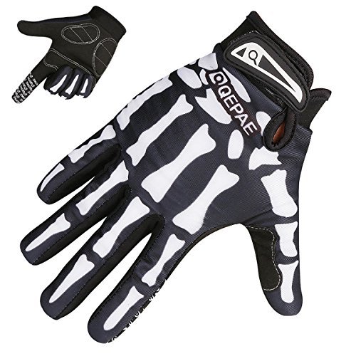 TRIWONDER Gants de Moto Cross Gants Fox VTT Enduro Gants Squelette Gants Vélo Complet-Doigt Réfléchissant Antidérapant pour Homme Femme (Noir - Doigt Complet, XL)