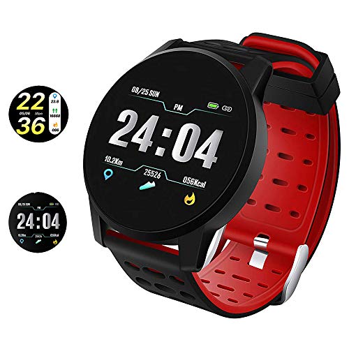 Montre Connectée Smart Watches suiveur de Fitness Montre Intelligente Homme Femme IP67 étanche Bracelet d'activité Podomètre, Sommeil, Cardiofréquencemètre pour Android iOS (Rouge)