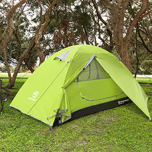 Bessport Tente Camping 1 Personne, Ultra Légère Tente Dôme Deux Portes, Facile à Installer Grande Tente Anti UV Imperméable pour Montagne Randonnée Exterieur, 230 x 100 x 114cm (Green)