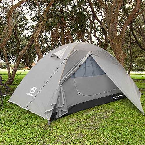 Bessport Camping Tente 2 Personnes Ultra Légère Facile à Installer Tentes Dôme Double Couche Tente 4 Saison Imperméable, Ventilée pour Pique-Nique, Randonnée, Camping (Lightgrey)