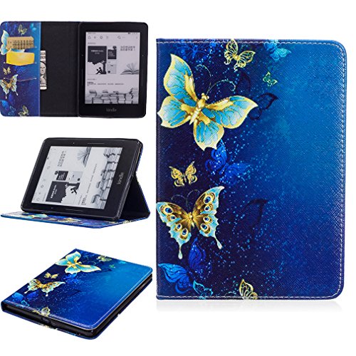 LMAZWUFULM Tablet Étui pour Amazon Kindle Voyage 3G 6,0 Pouces PU Cuir Couverture Magnétique Housse Papillon Bleu Stent Fonction Flip Cuir pour Kindle Voyage