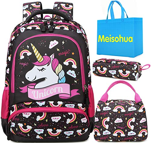 Sac à Dos Licorne Imperméable Scolaire Sac pour Enfants Filles l'Adolescent l'Étudiant Poids léger Cartable Ensemble de 3 Pcs Sac de Voyage pour l'école, Les Loisirs, Le Voyage, la randonnée